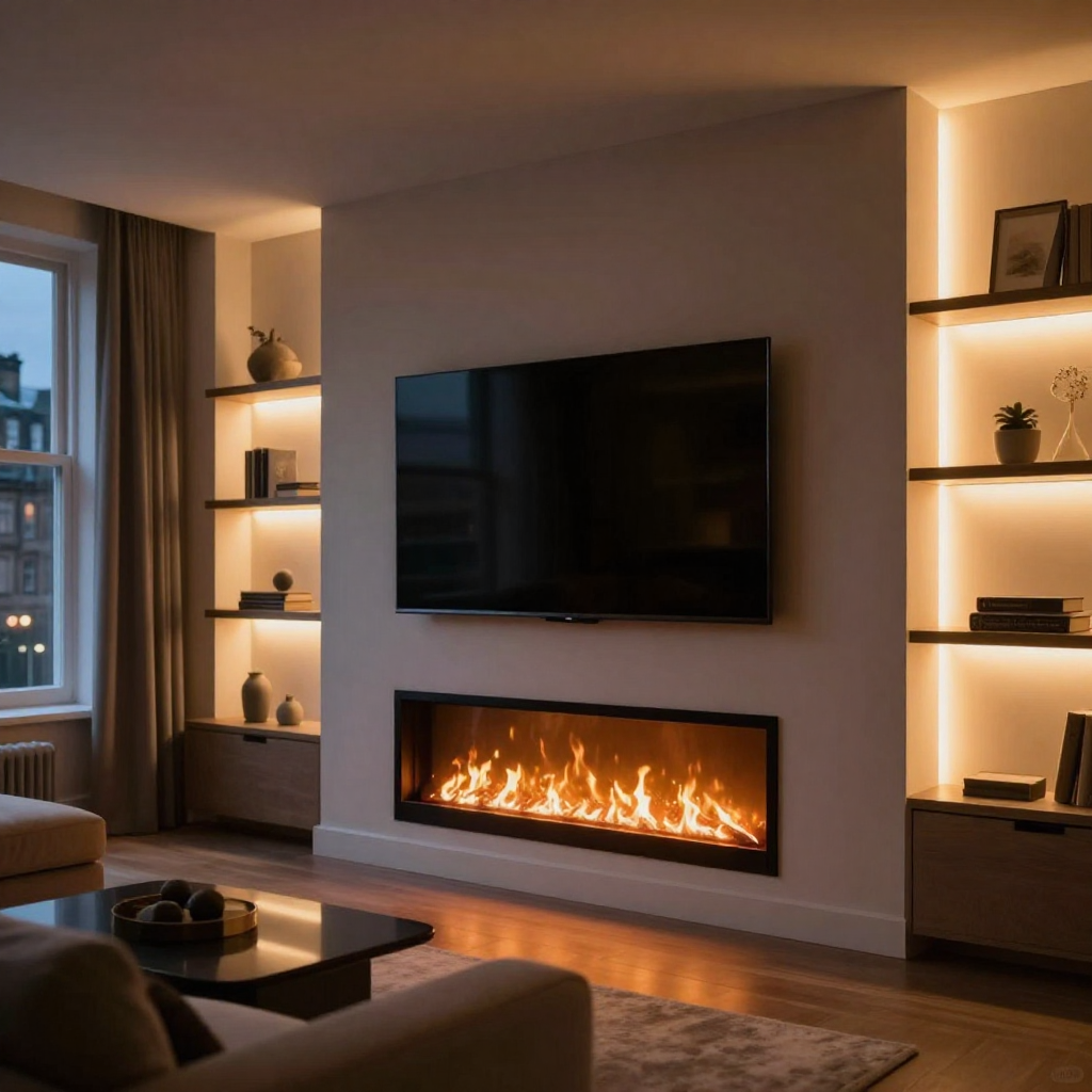 Bespoke statement media wall with arched alcoves in The Grange, Edinburgh