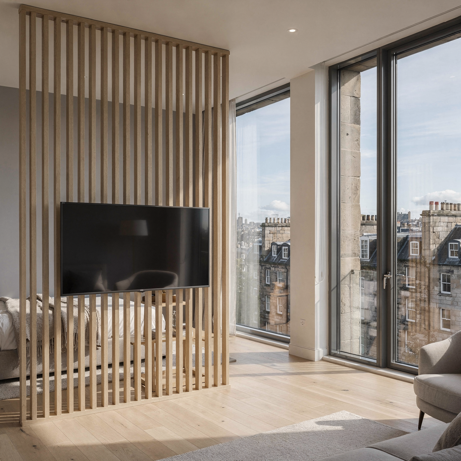 Contemporary media wall with recessed lighting in Leith, Edinburgh