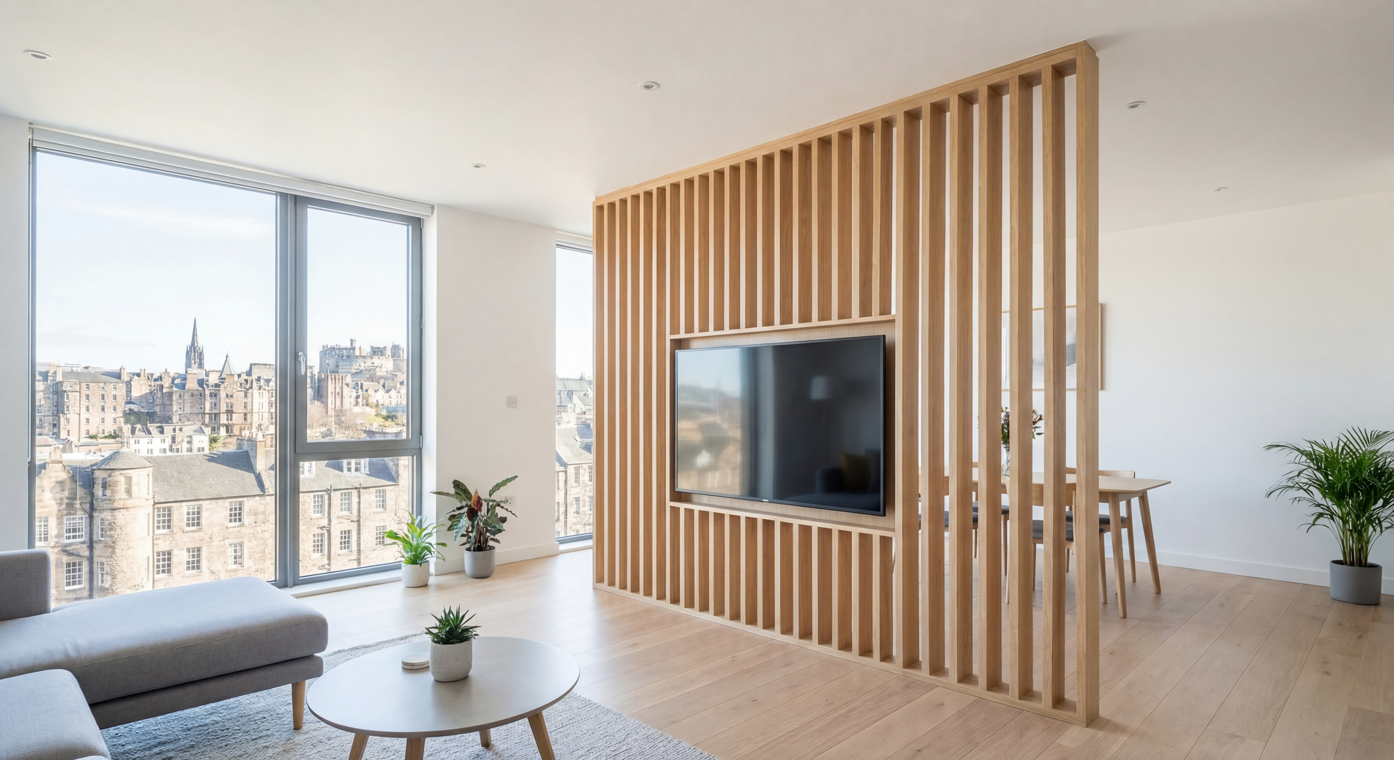 Elegant living room media wall in Ravelston